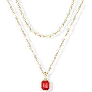 Perfect Gift: Gold Layered Necklace with Adjustable Length and Birthstone Charm
